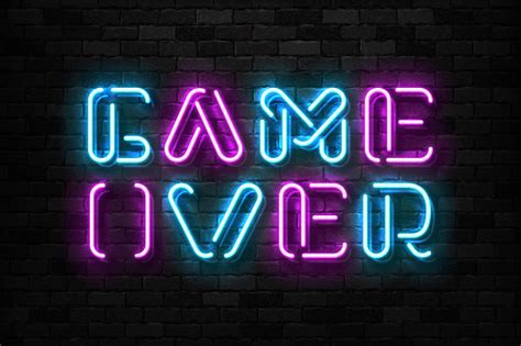 Vector Realistic Isolated Neon Sign Of Game Over Typography Logo For ...