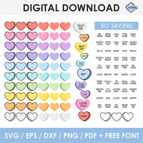 Candy Hearts SVG, Custom, Candy Hearts Clipart, BUNDLE, Editable, Png, Cricut, Silhouette ...