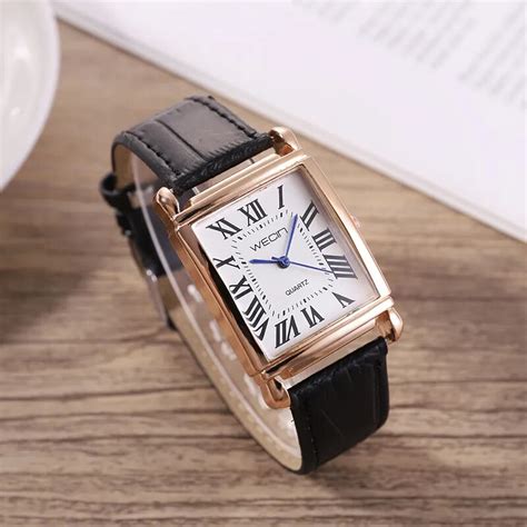 Women Wecin Classic Square Shape Figure PU Leather Watchband Wristwatch ...