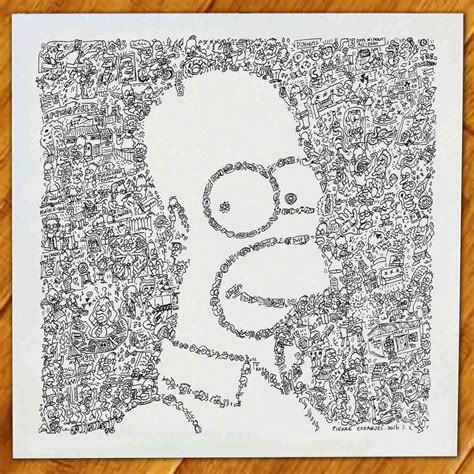 Homer Simpson ink drawing print made of doodles and simpsons stuff – drawinside