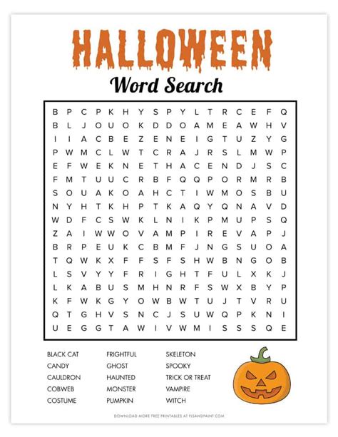 Free Printable Halloween Word Search - Pjs and Paint