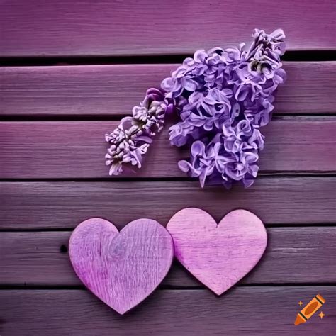 Wooden hearts with lilac blooms