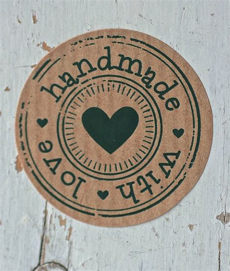 Ronde Kraft sticker handmade with love, 10st - label123