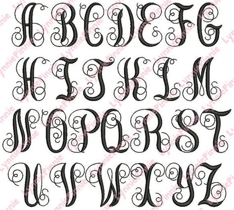 Lynnie's Swirly Monogram Font 5 sizes Machine Embroidery