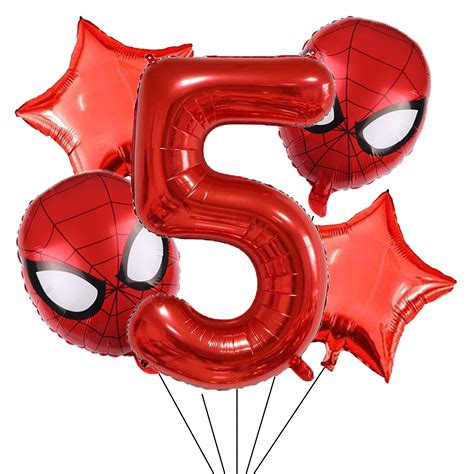 Buy Superhero Spiderman 5th Birthday Decorations Red Number 5 Balloons ...