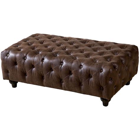 Chesterfield Brown Ottoman | Faux leather ottoman, Brown leather ...