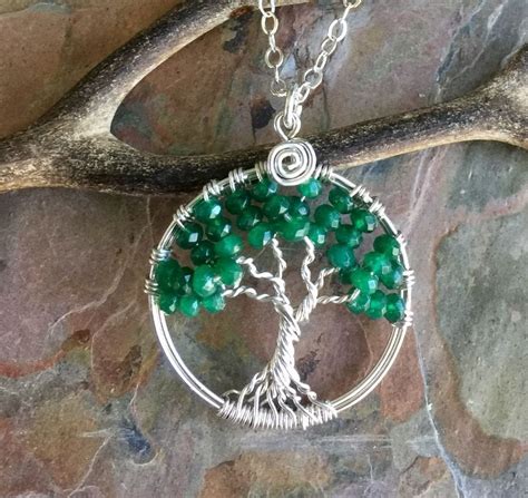 Emerald Tree of Life Necklace in Sterling Silver, Green tree of Life Pendant,May Birthstone Tree ...