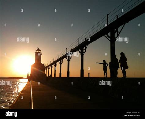 Michigan City lighthouse at sunset Stock Photo - Alamy