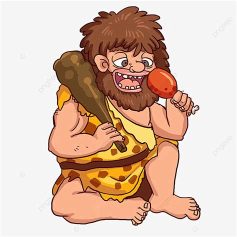 Savage PNG Image, Cartoon Of Savage Caveman Eating Meat With Wooden ...