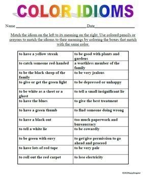 Color Idioms Worksheets by HappyEdugator | Teachers Pay Teachers