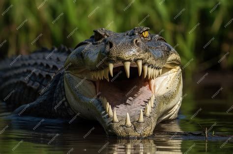 Premium AI Image | Alligator with its jaws wide ope