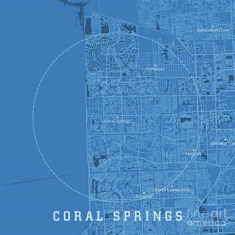 Coral Springs FL City Vector Road Map Blue Text Digital Art by Frank Ramspott - Pixels