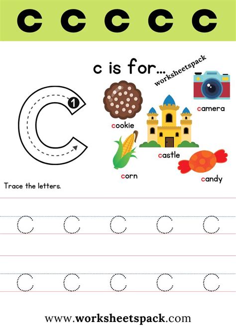 the letter c is for c worksheet with an image of a castle and other objects