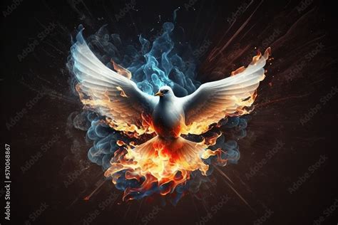 Pentecost background with flying dove and fire. Generative AI., obrazy ...