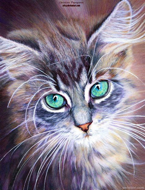 30 Beautiful Cat Drawings - Best Color Pencil Drawings and Paintings - World Cat Day Aug 8