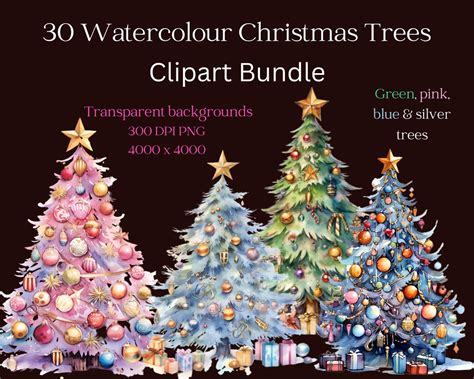 30 Watercolour Christmas Trees Clipart Bundle for Sublimation - Etsy