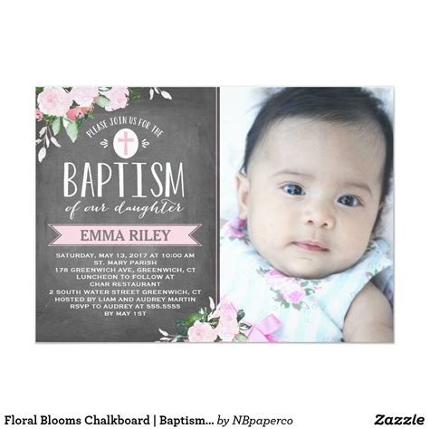 Floral Blooms Chalkboard | Baptism Invitation | Zazzle | Baptism ...