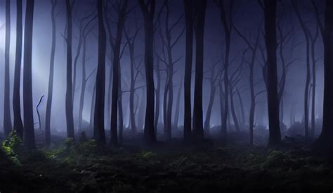 Premium Photo | Scary night forest with mist high resolution night ...