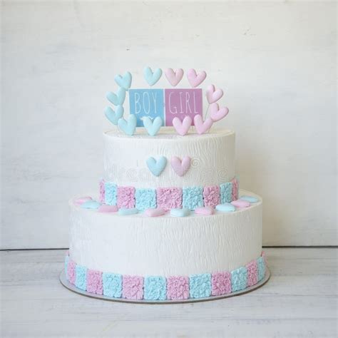 Blue and Pink Fondant Cake for Gender Reveal Party Stock Photo - Image ...