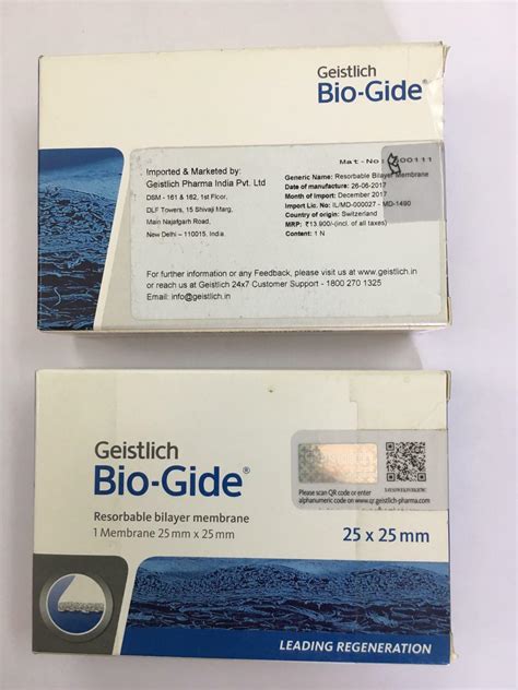 Buy Dental Geistlich Bio-Gide Collagen Membrane Sterile Resorbable Bilayer 25x25mm Online at ...