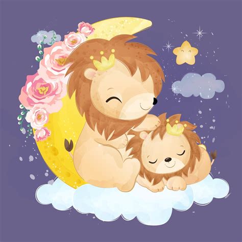 Cute mom and baby lion in watercolor illustration 2723785 Vector Art at Vecteezy