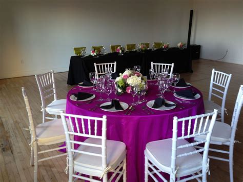 Royal Purple Linens and White Chiavari Chairs! Find out more at redirental.com | Wedding ...