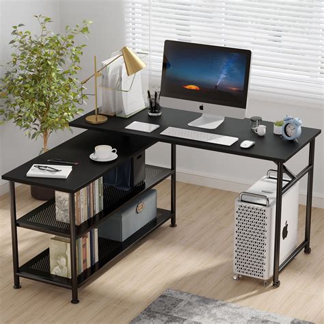 Tribesigns Folding Computer Desk with Storage Shelves, 360 Rotating L ...