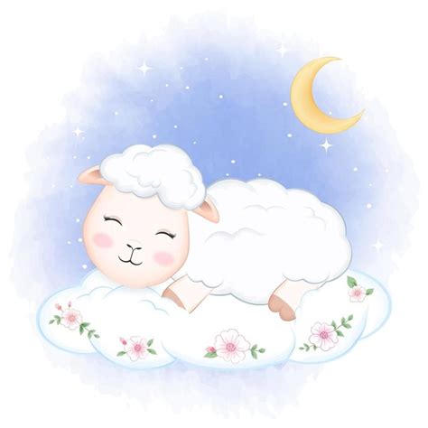 Cute little sheep sleeping on the cloud Sheep Drawing, Sheep Cartoon, Eid Stickers, Baby Shower ...