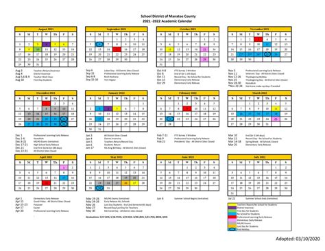 Manatee County School District Calendar 2021-2022