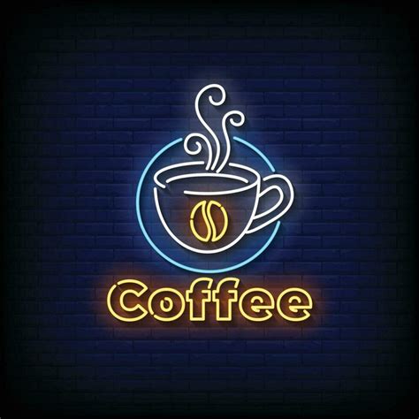 Neon Sign coffee with brick wall background vector 35317220 Vector Art ...