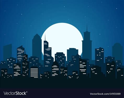Night city vector illustration. Night cityscape in flat style. Night city silhouette. Night city ...