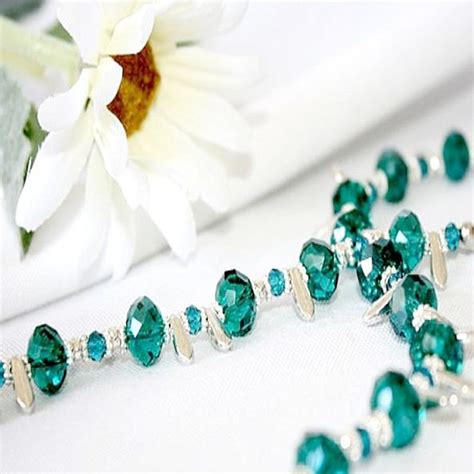 Teal Necklace Silver Jewelry Crystal Jewellery Beaded Glam Fashion - Etsy