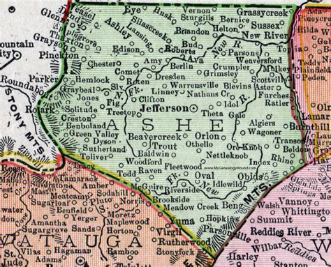 Ashe County, North Carolina, 1911, Map, Rand McNally, Jefferson ...