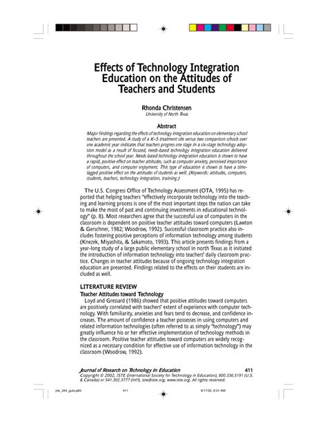 (PDF) Effects of Technology Integration Education on the Attitudes of Teachers and Students