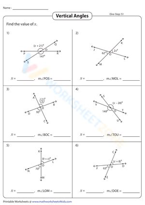 Vertical angles worksheets