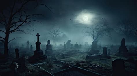 Premium Photo | A photo of a spooky graveyard foggy night backdrop