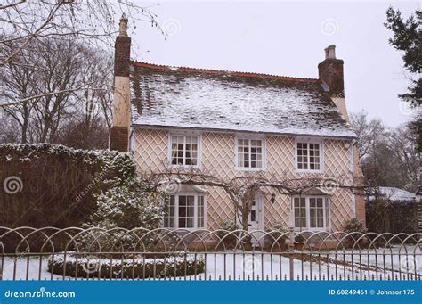 English Country Cottage in the Winter Snow Stock Image - Image of rural ...