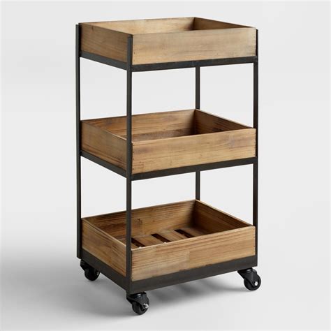 Our 3-Shelf Wooden Gavin Rolling Cart features a crate look and casters so that you can easily ...