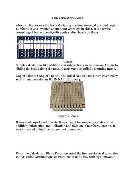 Scribd - EARLY CALCULATING DEVICE - Early Calculating Devices Abacus : Abacus was the first ...