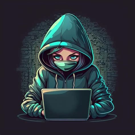 Premium Photo | Sute girl hacker with laptop avatar in cartoon style ...