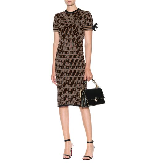 Fendi Knit Midi Dress in Brown - Lyst