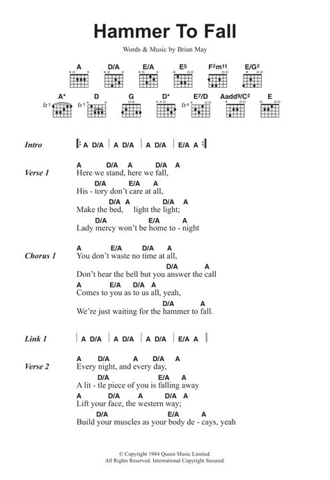 Hammer To Fall by Queen - Guitar Chords/Lyrics - Guitar Instructor