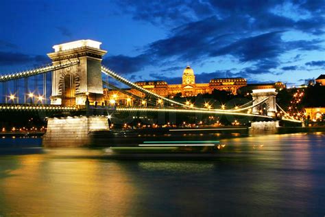 Budapest Chain Bridge and Royal palace at night | Stock image | Colourbox