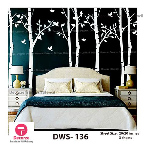 Birch Tree wall Stencil for Bedroom | Wall Painting Designs| Painting Ideas DWS-136 | Reusable ...