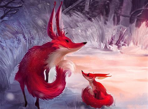 Foxes, baby, winter, animals, HD wallpaper | Peakpx