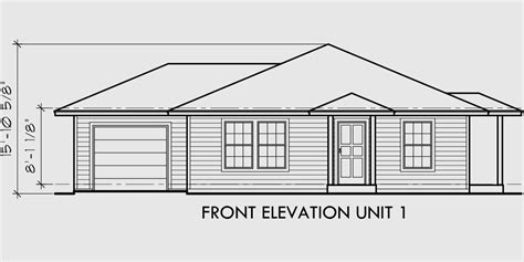 Single Story Duplex House Plan, Corner Lot Duplex Plans, D-392