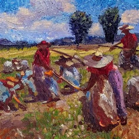 ancient people farming, impressionist oil painting | OpenArt