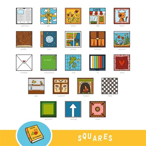 Premium Vector | Colorful set of square shape objects Visual dictionary ...