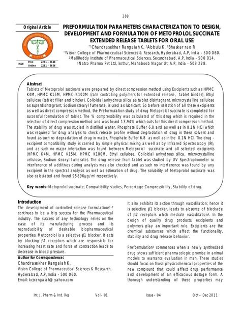 Development and formulation of metoprolol succinate extended release