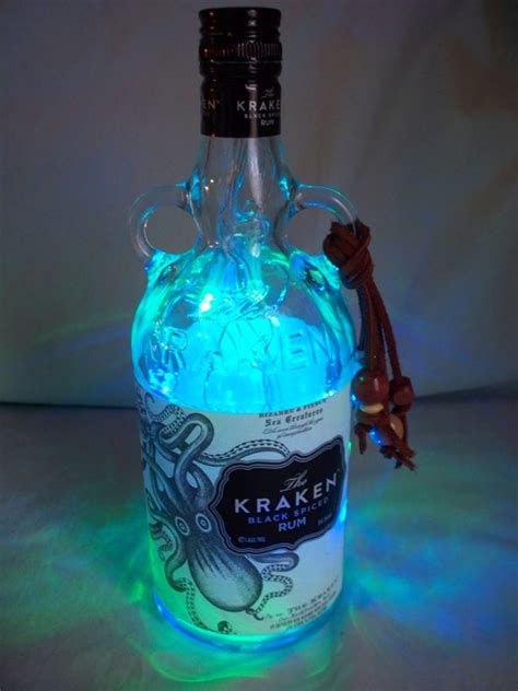 Recycled Kraken Rum Bottle with Blue and Green LED's